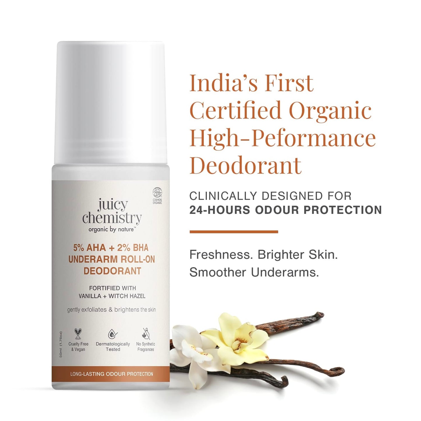 5% AHA + 2% BHA Underarm Roll-on Deodorant Fortified with Vanilla + Witch Hazel