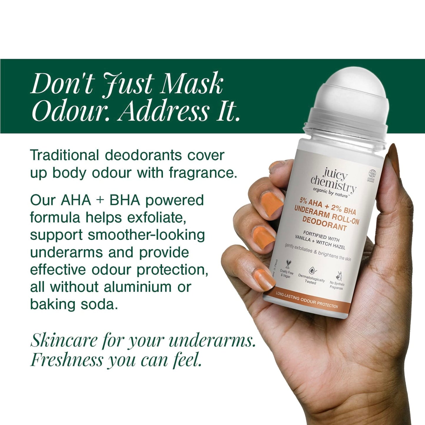5% AHA + 2% BHA Underarm Roll-on Deodorant Fortified with Vanilla + Witch Hazel