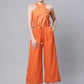 Ahalyaa Womens Orange Crepe Gold Stripped Print Jumpsuit - Swadesiicart