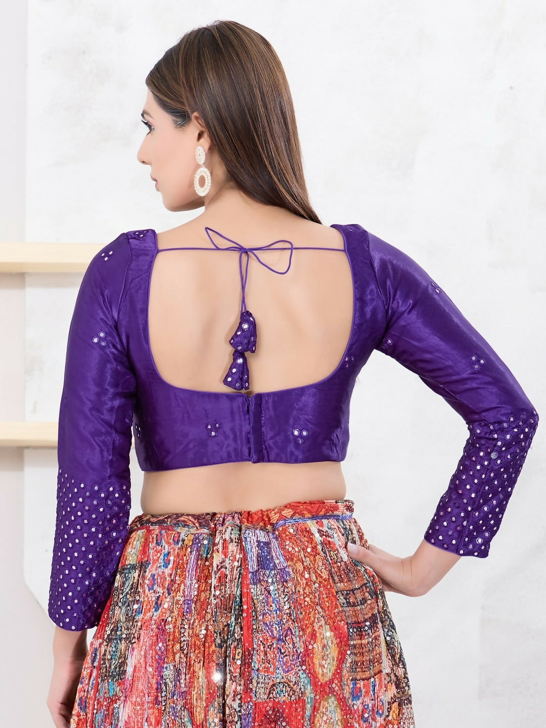 Joban Fashion Brinjal Gajji Silk Elbow Sleeveless Back Open Blouse - Swadesiicart