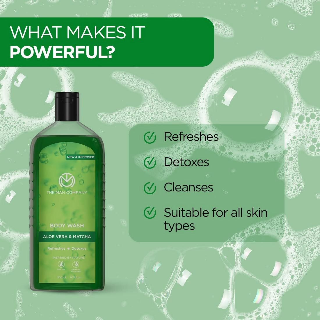 The Man Company Aloe Vera & Matcha Body Wash For Glowing & Smooth Skin Enriched With Green Tea & Moringa Leaf Extract | Swadesiicart