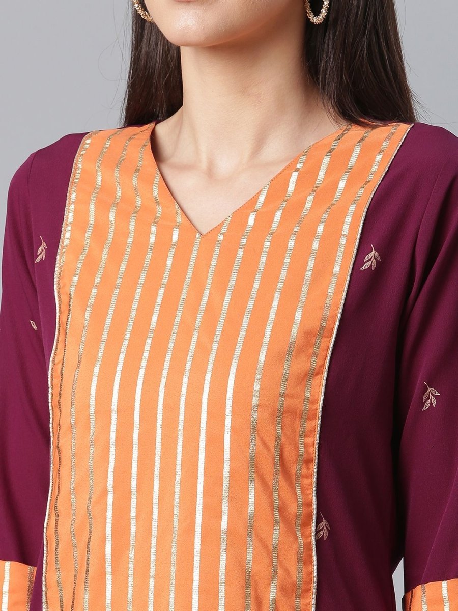 Ahalyaa Wine Crepe Solid Kurta Palazzo Set With Printed Dupatta | Swadesiicart
