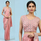 Peach Silk Satin Plain Ready to wear Saree with stitched Blouse - Vrinda | Swadesiicart