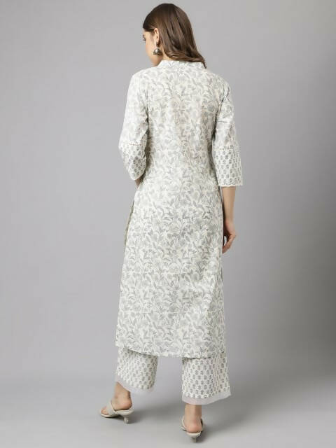 FIORRA Women's Off White Cotton A-Line Kurta Palazzo Set - Swadesiicart