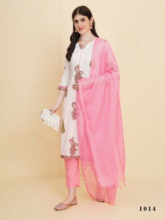 Designer Stylish white Cotton Stitched Suit With Dupatta - Tanisha | Swadesiicart