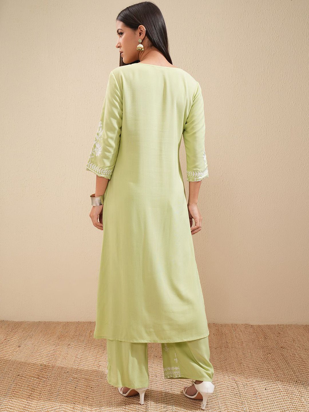 Vishudh Floral Embroidered A Line Kurta with Palazzos - Swadesiicart