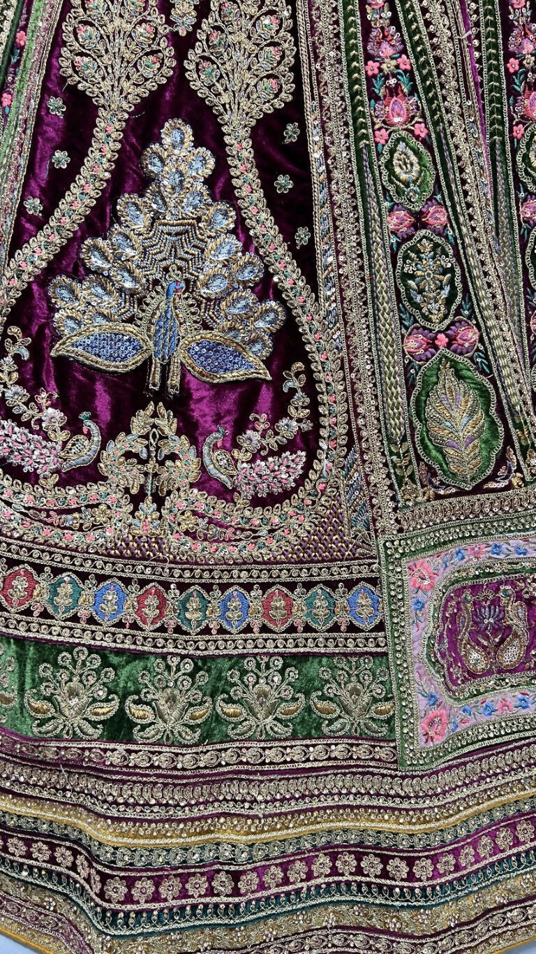 Jyoti Fashion Women's Purple Velvet Fancy Patch, Multi Thread Embroidered, Zircon Diamond, Sequins Work Wedding Lehenga Choli | Swadesiicart