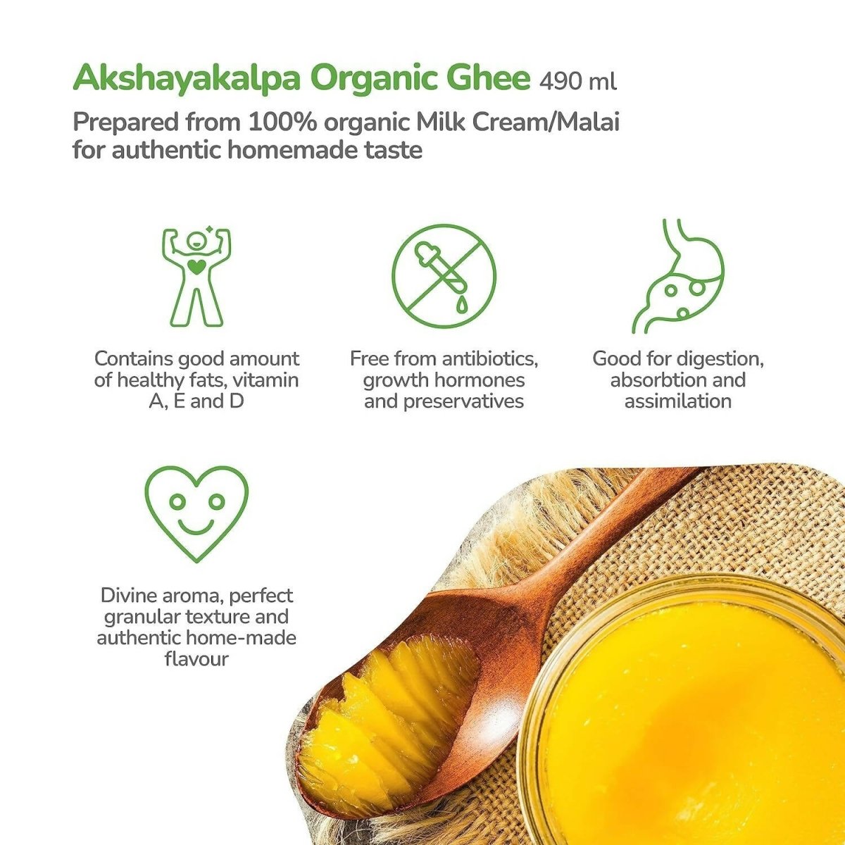 Akshayakalpa Organic Cow Ghee | Pure Organic Ghee | Certified Organic Desi Ghee - Swadesiicart