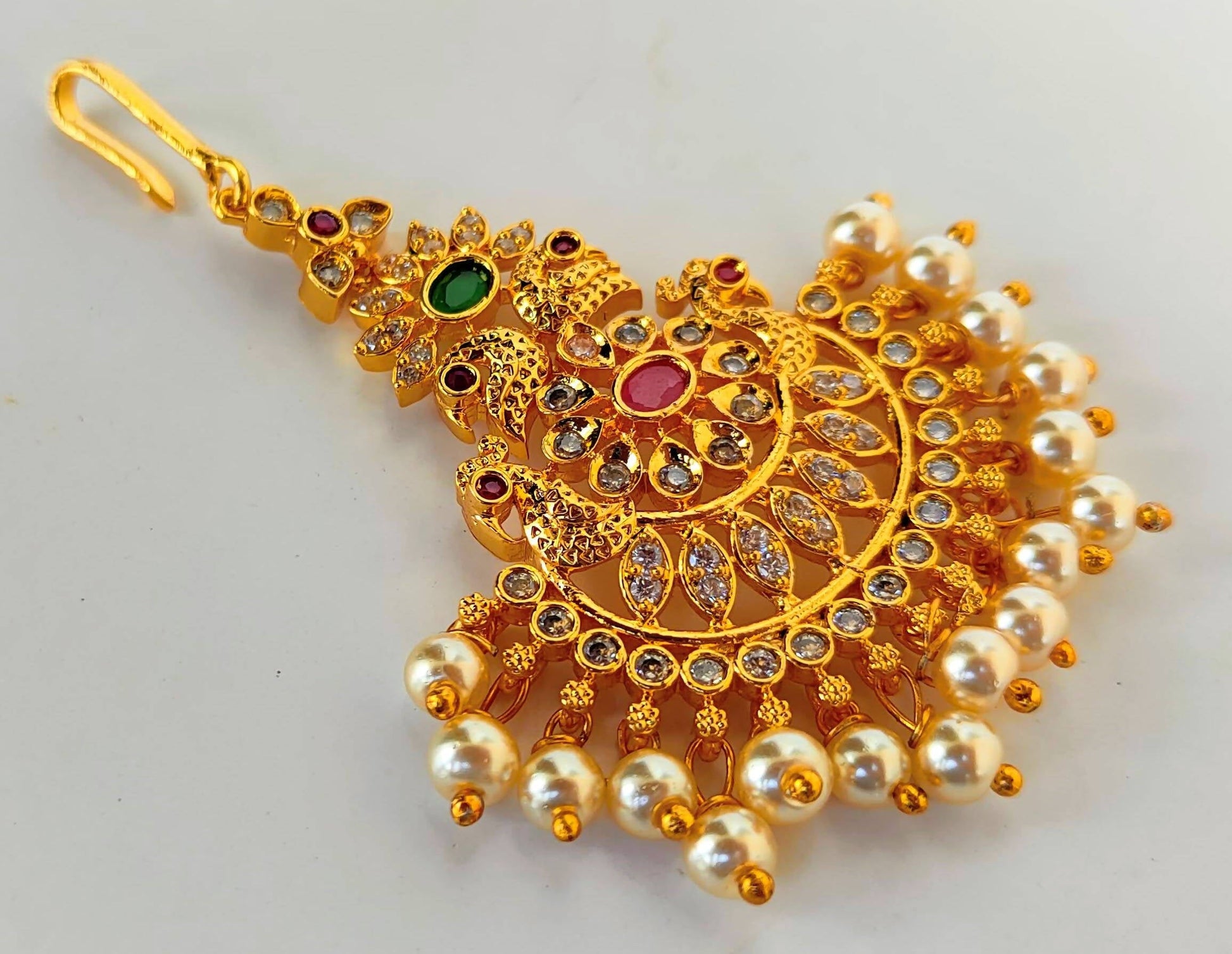 Multicolor AD Peacock Bridal Maang Tikka | Swadesiicart