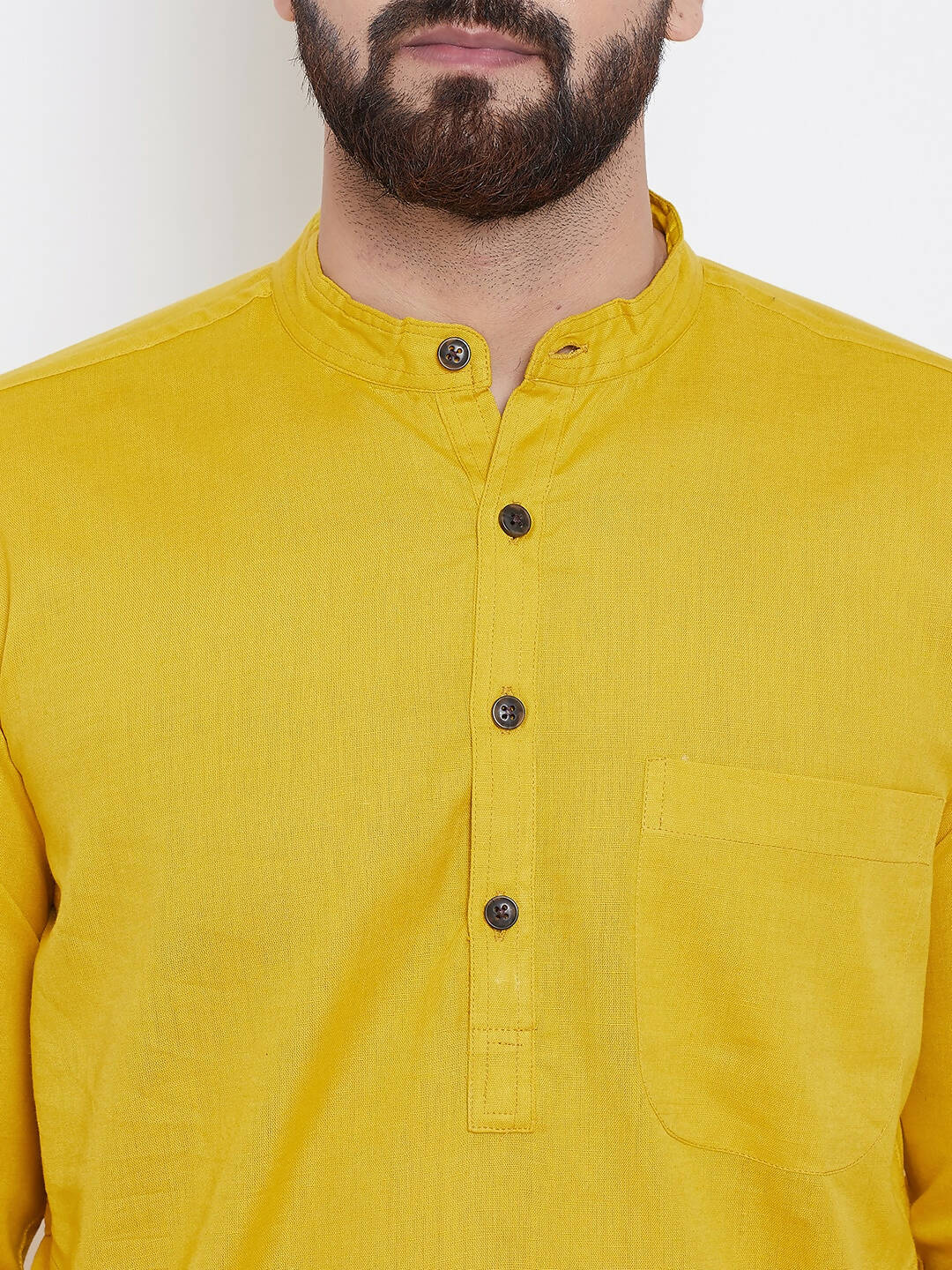 Even Apparels Yellow Men's Pure Cotton Kurta With Band Collar | Swadesiicart
