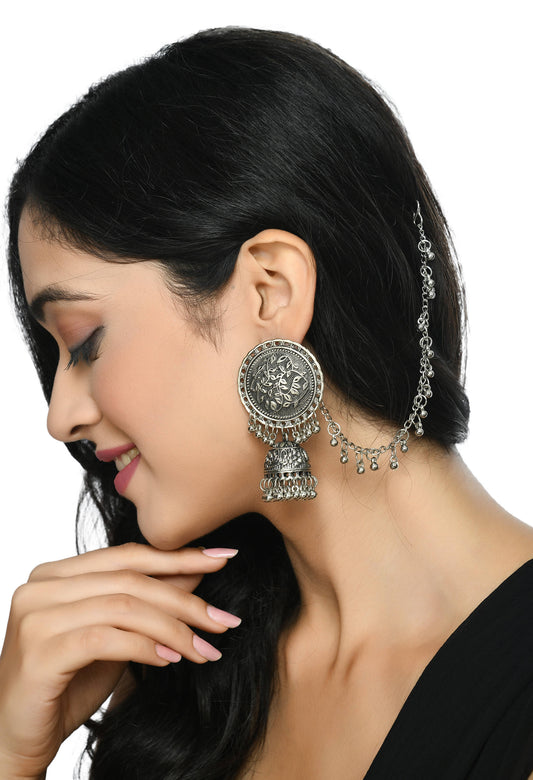 Mominos Fashion Johar Kamal Trendy Oxidized Silver Plated Bahubali Jhumkas - Mominos Fashion