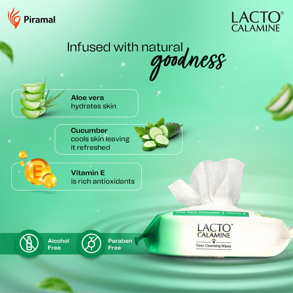 Lacto Calamine Daily Cleansing Face Wipes, Makeup Remover Wipes - Swadesiicart