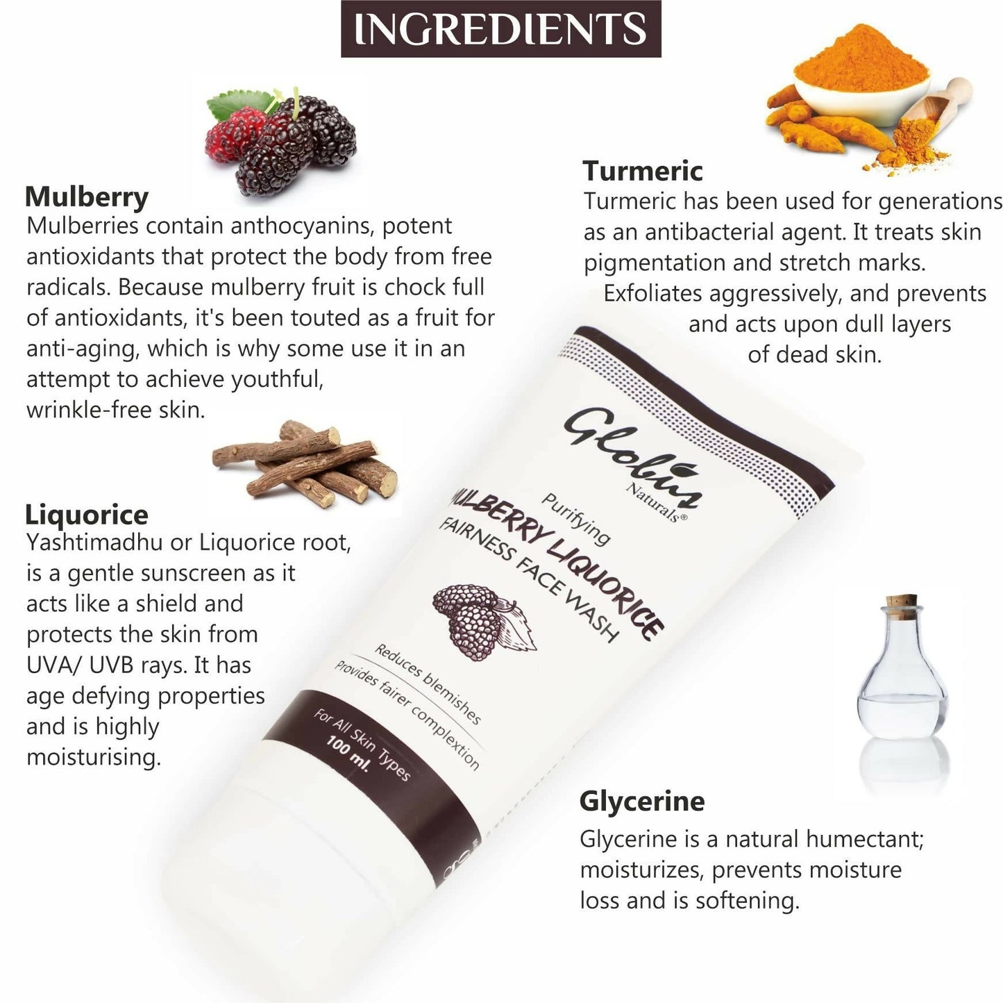 Globus Naturals Mulberry Liquorice Fairness Face Wash - Swadesiicart