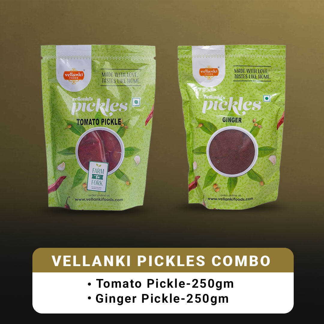 Vellanki Foods Ginger & Tomato Pickle Combo Pack | Andhra Achaar Duo 250g Each - Swadesiicart