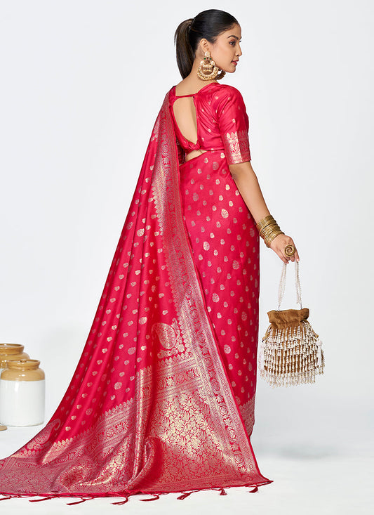 Vellora Rani Pink Premium Banarasi Silk Saree with Rich Golden Zari | Swadesiicart