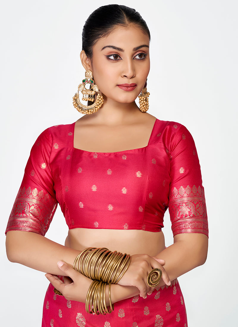 Vellora Rani Pink Premium Banarasi Silk Saree with Rich Golden Zari | Swadesiicart