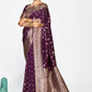 Vellora Wine Purple Zari Woven Banarasi Silk Saree | Swadesiicart