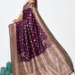 Vellora Wine Purple Zari Woven Banarasi Silk Saree | Swadesiicart