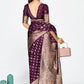 Vellora Wine Purple Zari Woven Banarasi Silk Saree | Swadesiicart