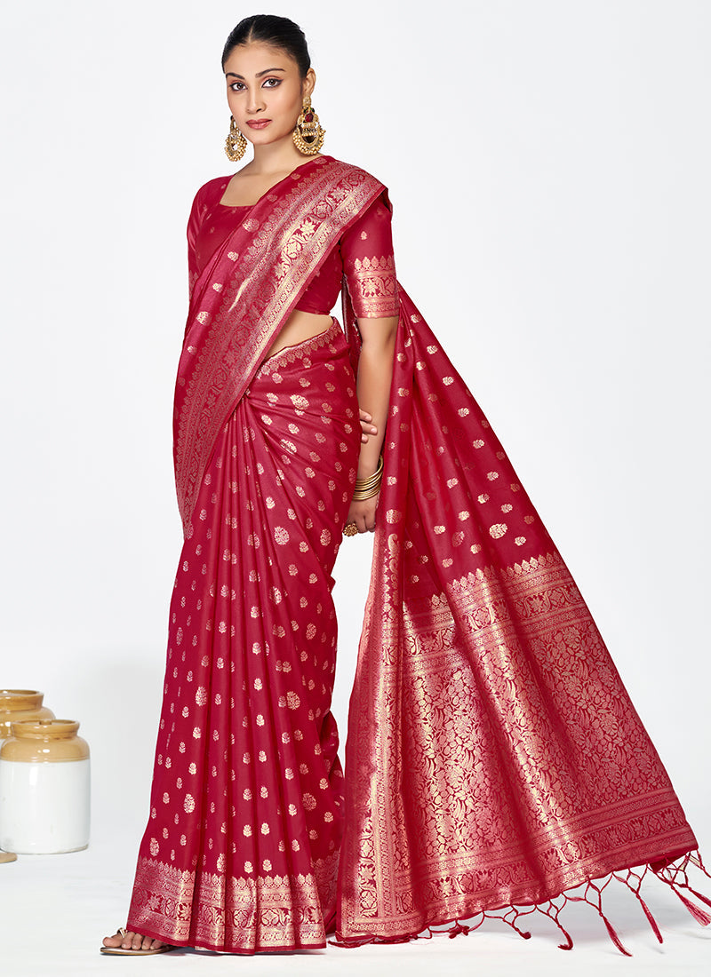 Vellora Maroon Banarasi Silk Saree with Rich Zari Detailing | Swadesiicart
