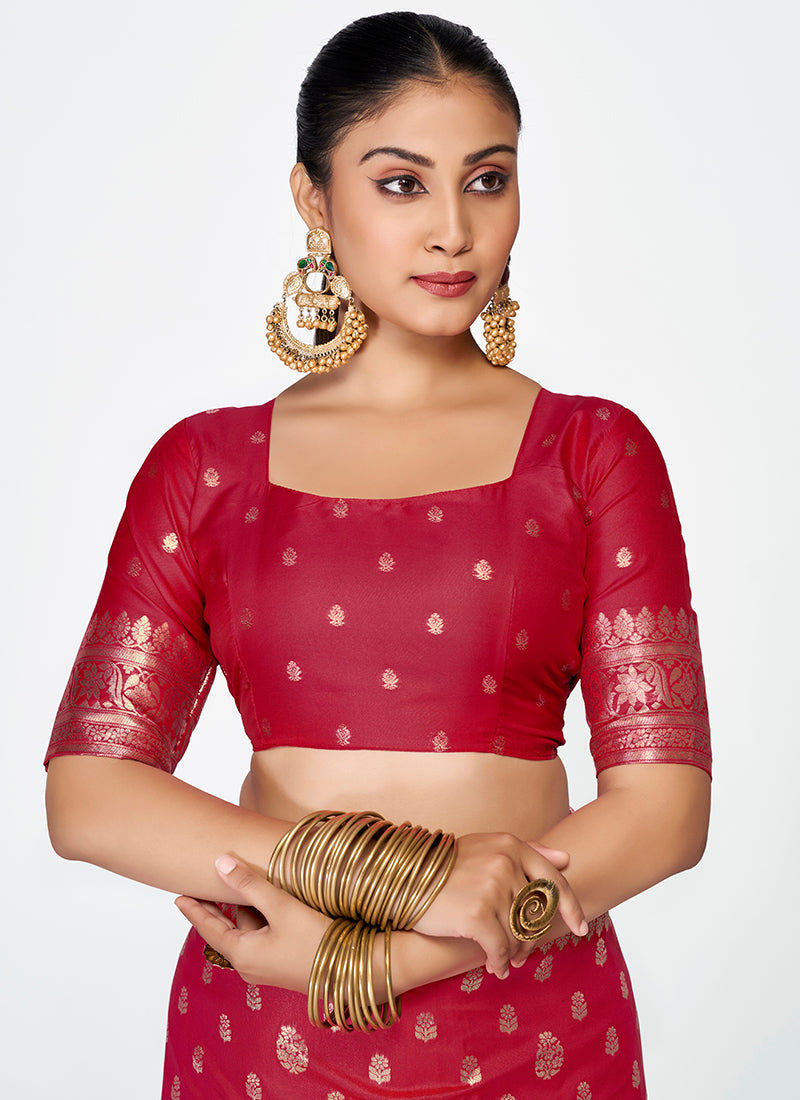 Vellora Maroon Banarasi Silk Saree with Rich Zari Detailing | Swadesiicart