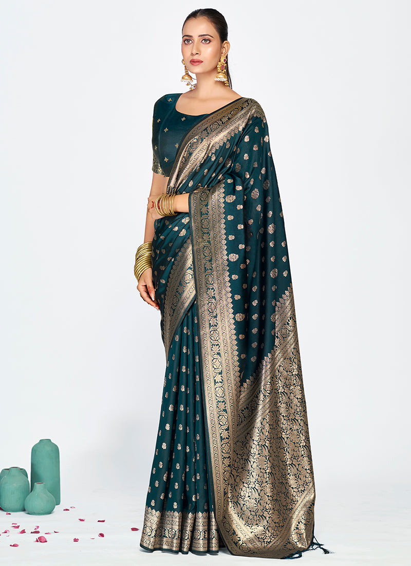 Vellora Navy Blue Premium Banarasi Silk Saree with Gold Zari | Swadesiicart