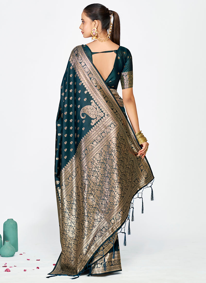 Vellora Navy Blue Premium Banarasi Silk Saree with Gold Zari | Swadesiicart
