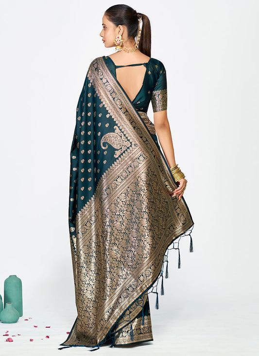 Vellora Navy Blue Premium Banarasi Silk Saree with Gold Zari | Swadesiicart