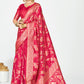 Vellora Rani Pink Banarasi Silk Saree with Golden Floral Zari | Swadesiicart