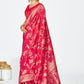 Vellora Rani Pink Banarasi Silk Saree with Golden Floral Zari | Swadesiicart