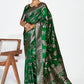 Vellora Emerald Green Banarasi Silk Saree with Intricate Zari Work | Swadesiicart