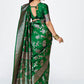 Vellora Emerald Green Banarasi Silk Saree with Intricate Zari Work | Swadesiicart