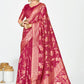 Vellora Rose Pink Banarasi Silk Saree with Antique Zari Border | Swadesiicart