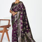 Vellora Wine Banarasi Silk Saree with Heavy Traditional Zari | Swadesiicart