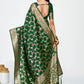 Vellora Emerald Green Banarasi Silk Saree with Rich Golden Zari Weaving | Swadesiicart