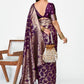 Vellora Plum Purple Banarasi Silk Saree with Traditional Floral Zari Pattern | Swadesiicart