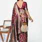 Vellora Wine Red Banarasi Silk Saree with Antique Golden Zari Work | Swadesiicart