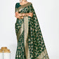 Vellora Bottle Green Banarasi Silk Saree with Elegant Zari Border | Swadesiicart