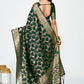 Vellora Bottle Green Banarasi Silk Saree with Elegant Zari Border | Swadesiicart