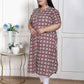 Miravan Women's Plus Size Cotton Floral Printed Cream A-Line Kurta with Buttons - Swadesiicart