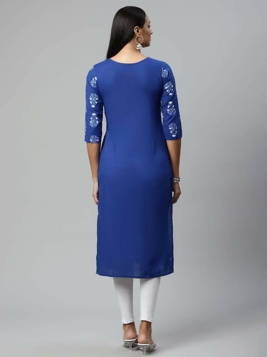 Ahalyaa Womens Beautiful Royal Blue Pure Cotton Printed Kurtas | Swadesiicart
