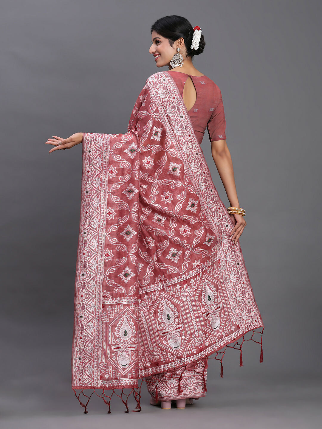 Shree Shyam Fashion Linen Cotton Peach Saree