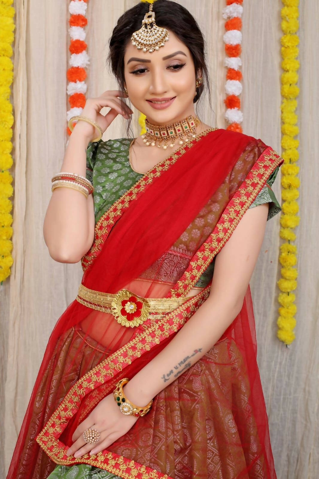 DEIANA'S Beautiful Pure Jari Silk Weaving Lehengha Choli - Mehndi | Swadesiicart