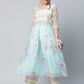 Ahalyaa Women Sea Green Organza Romantic Florals Kurta Palazzo Set | Swadesiicart