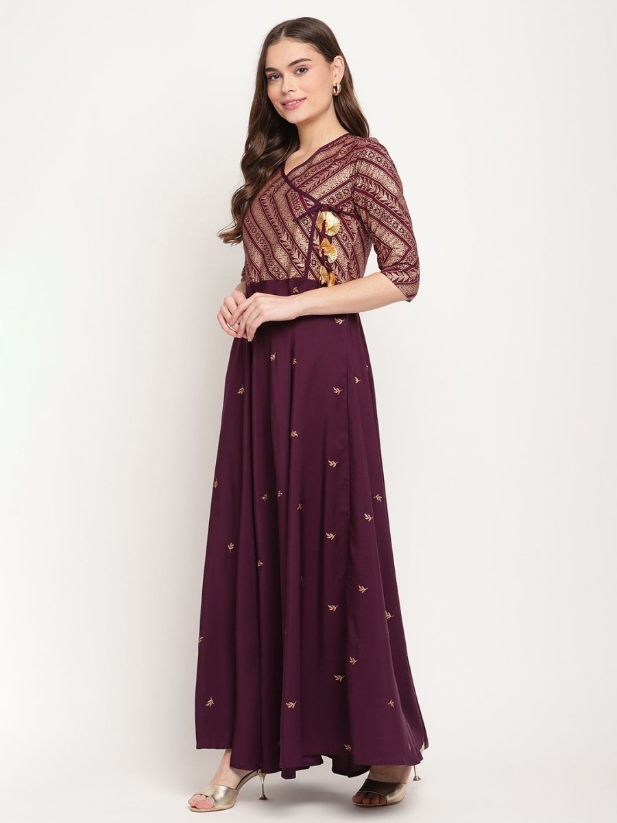 Ahalyaa Women Crepe Wine Colour Glitter Print Kurta | Swadesiicart