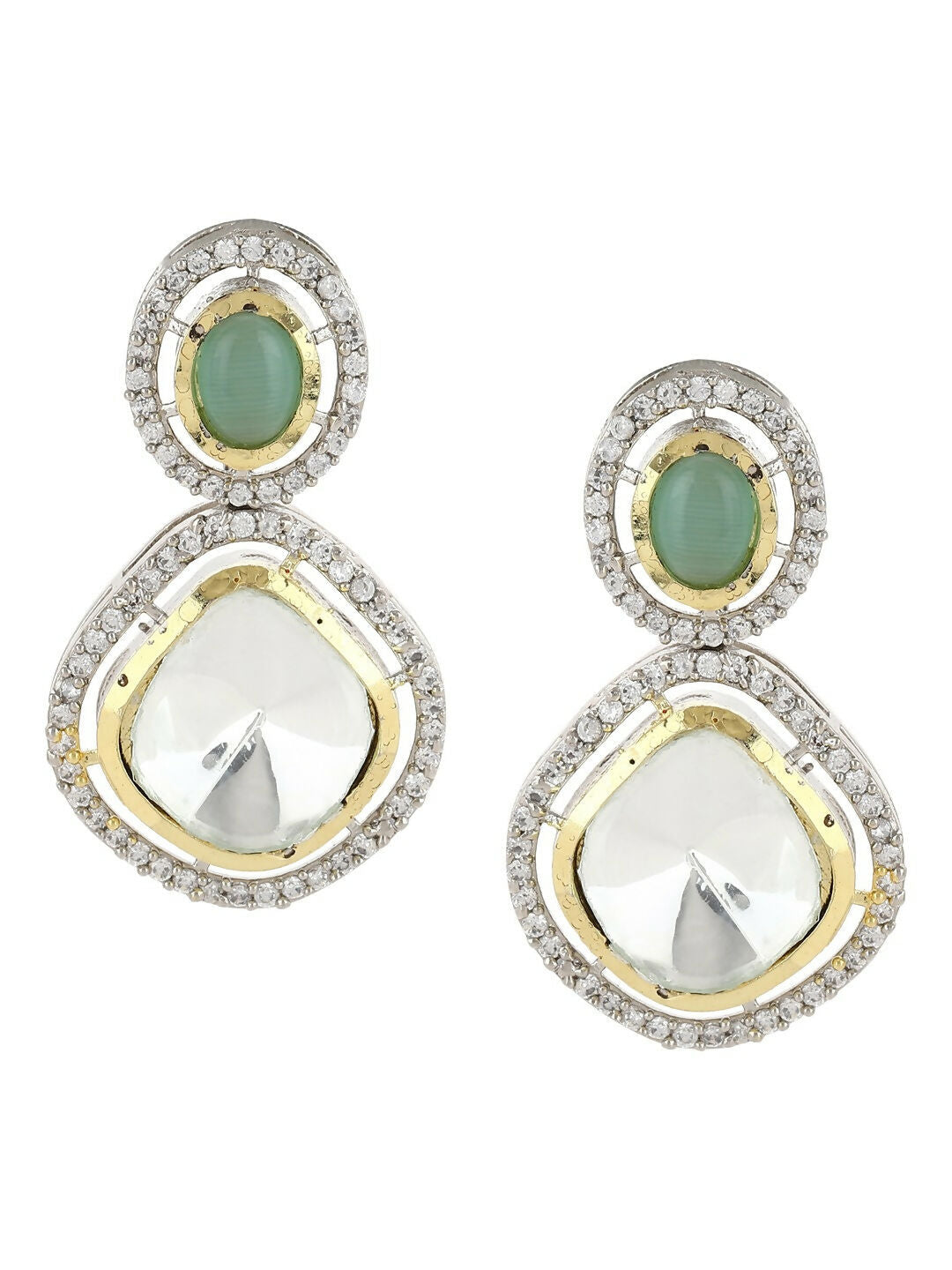 Green Stone Kundan Earrings- Ruby Raang | Swadesiicart