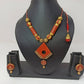 Terracotta Diamond Pendant Mini Necklace Set With Hangings
