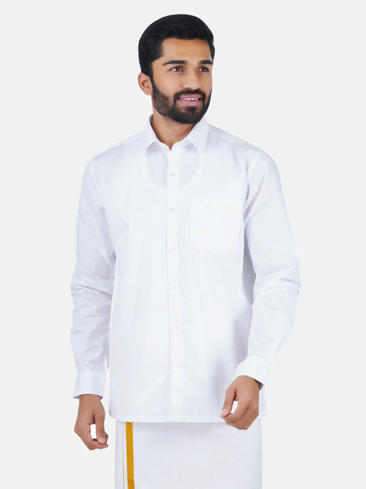 Ramraj Cotton Mens Full Sleeve Formal 100 % Cotton White Shirt | Swadesiicart