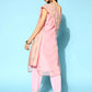 Ahalyaa Women Pastel Pink Colour Organza Glitter Printed Kurta Pant Set With Dupatta | Swadesiicart