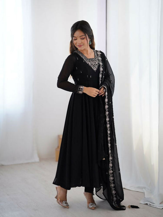 Joban Fashion Black Kurta Set Georgette Sequence Embroidery Work - Swadesiicart